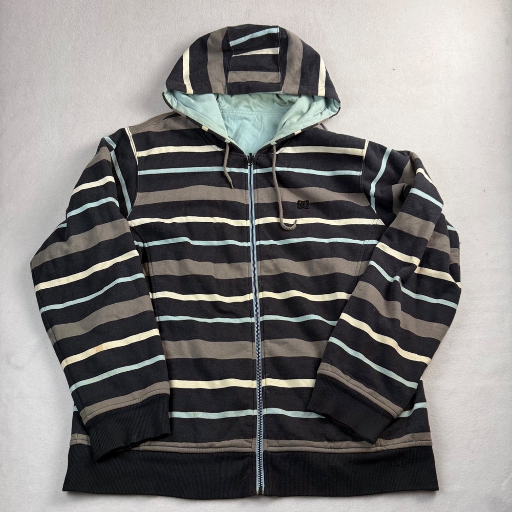 DC Shoes Mens Reversible Full Zip Hoodie Striped Skater Sweatshirt